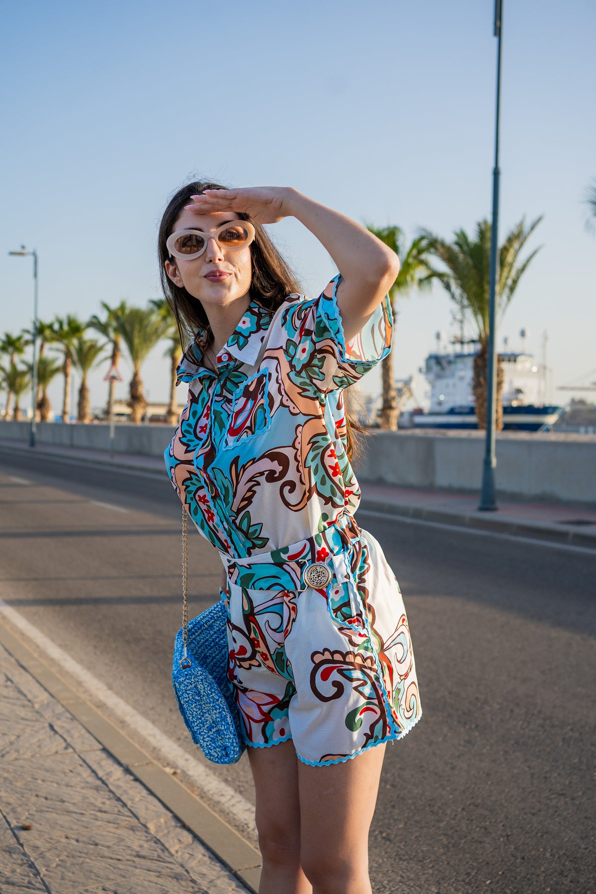 COMPLETO CAMICIA E SHORTS CELESTE