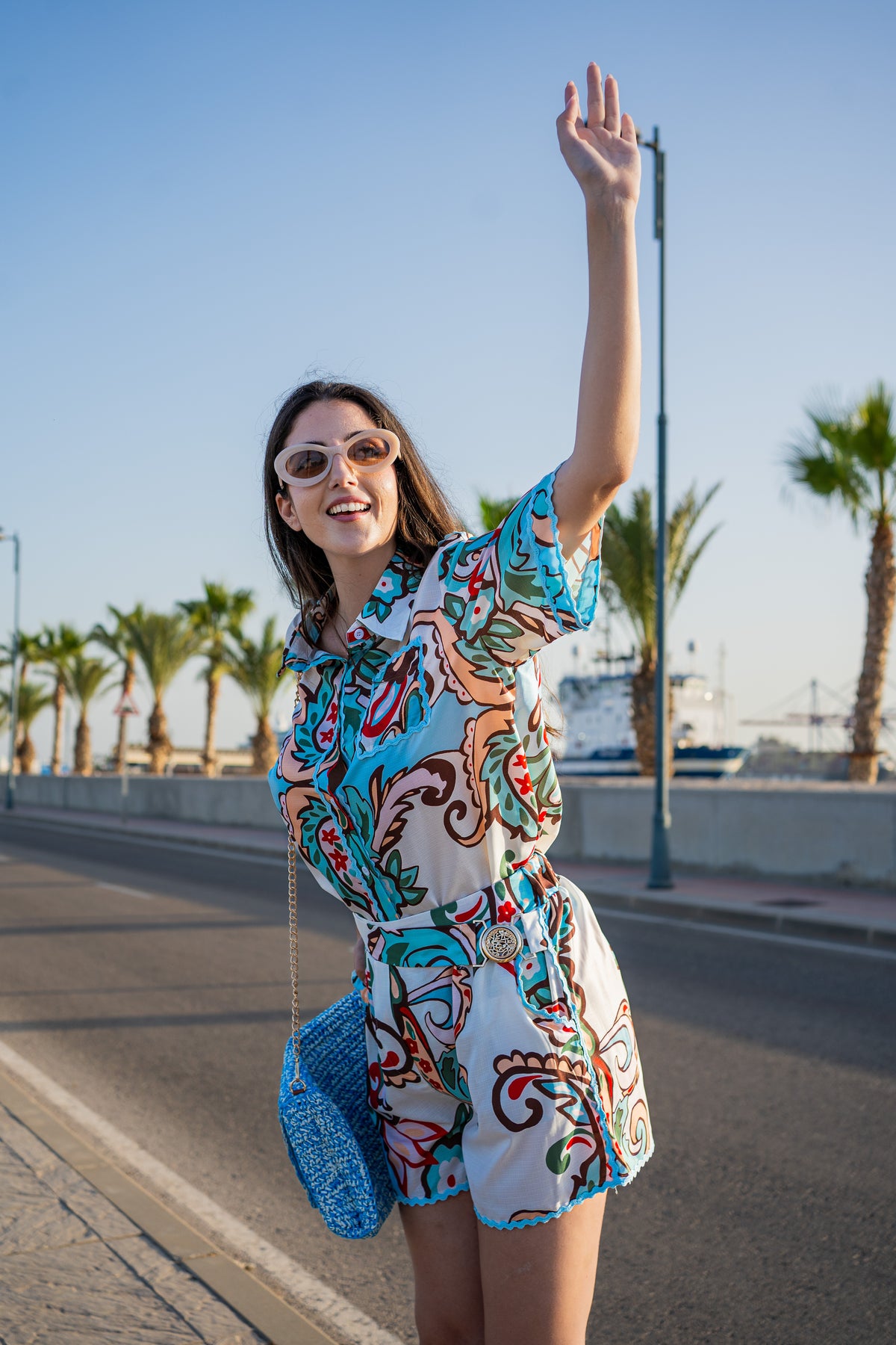 COMPLETO CAMICIA E SHORTS CELESTE