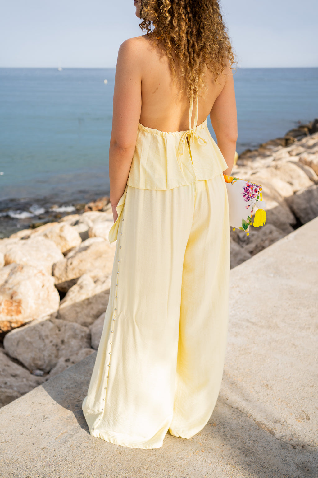 COMPLETO TOP E PANTALONE PALAZZO CON ROUCHES E BORCHIE